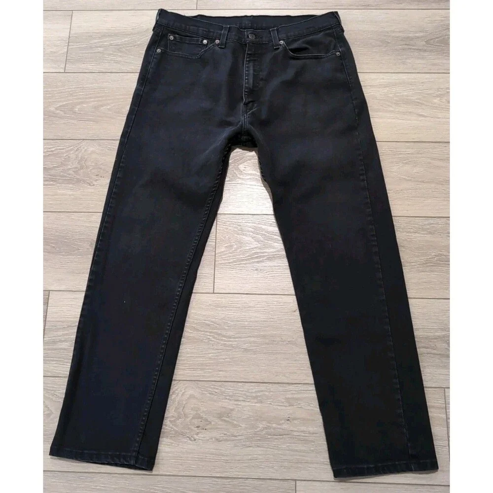 LEVI'S 505 MEN'S SIZE 36X30 BLACK LABEL BLACK JEANS STRAIGHT STRETCH EUC